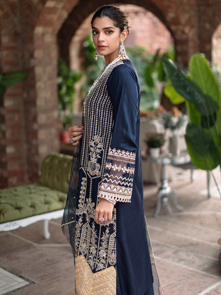 RajBari Unstitched 3 Piece Embroidered Viscose Silk Suit RB22 4B - Luxury Collection