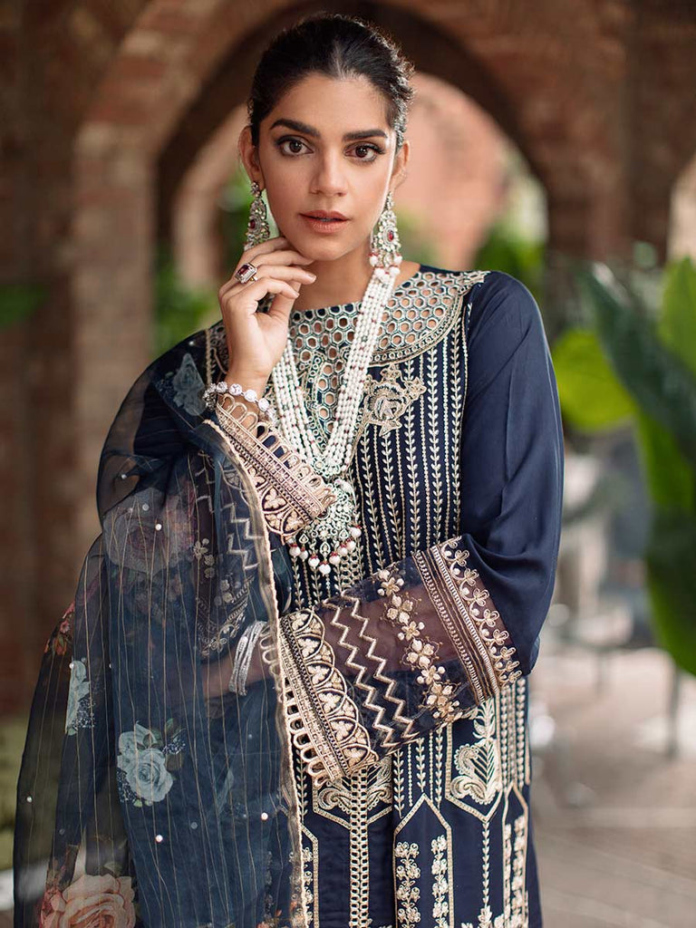 RajBari Unstitched 3 Piece Embroidered Viscose Silk Suit RB22 4B - Luxury Collection