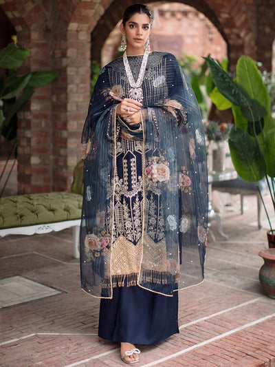 RajBari Unstitched 3 Piece Embroidered Viscose Silk Suit RB22 4B - Luxury Collection