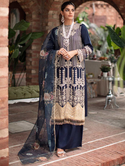 RajBari Unstitched 3 Piece Embroidered Viscose Silk Suit RB22 4B - Luxury Collection