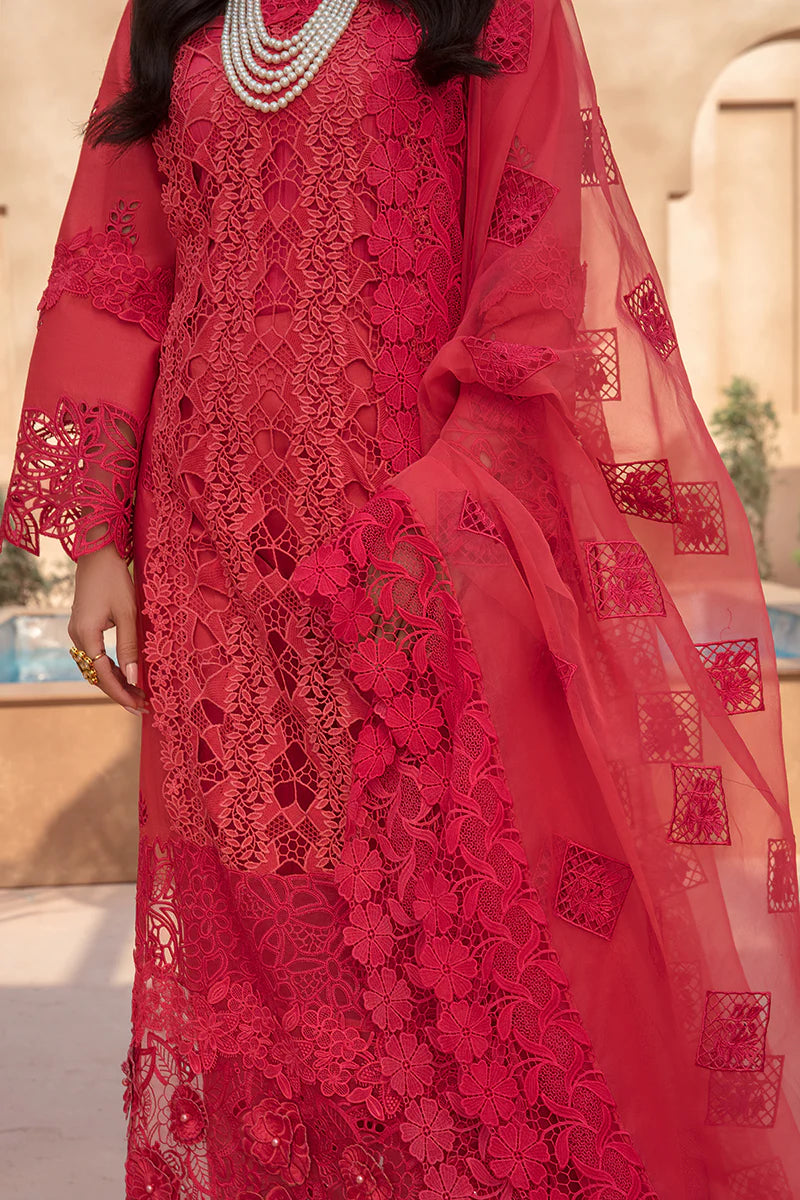 Rang Rasiya Premium Unstitched 3 Piece Embroidered Lawn Suit D-03 CARNELIAN - Luxury Summer Collection D & M COLLECTION AND NIZAMI JEWELRY