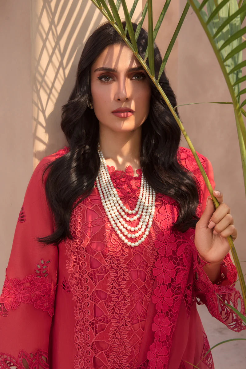 Rang Rasiya Premium Unstitched 3 Piece Embroidered Lawn Suit D-03 CARNELIAN - Luxury Summer Collection D & M COLLECTION AND NIZAMI JEWELRY