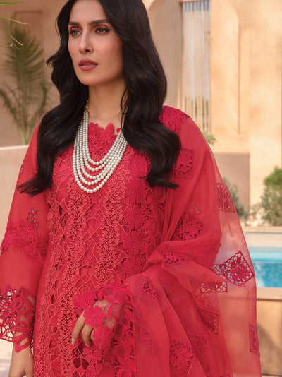 Rang Rasiya Premium Unstitched 3 Piece Embroidered Lawn Suit D-03 CARNELIAN - Luxury Summer Collection D & M COLLECTION AND NIZAMI JEWELRY