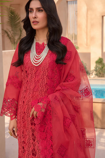 Rang Rasiya Premium Unstitched 3 Piece Embroidered Lawn Suit D-03 CARNELIAN - Luxury Summer Collection D & M COLLECTION AND NIZAMI JEWELRY