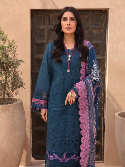 Rang Rasiya Premium Unstitched 3 Piece Embroidered Lawn Suit D-04 OCEAN - Luxury Summer Collection D & M COLLECTION AND NIZAMI JEWELRY