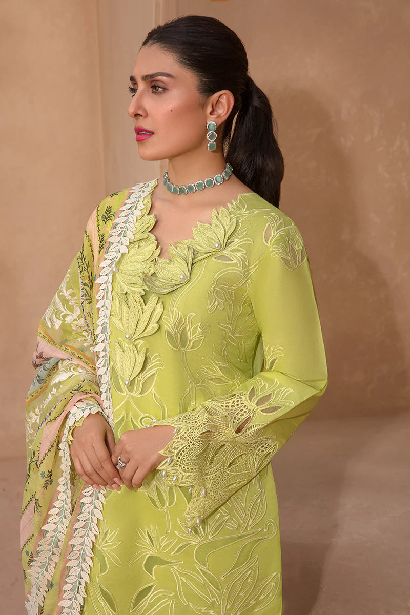 Rang Rasiya Premium Unstitched 3 Piece Embroidered Lawn Suit D-05 LIME - Luxury Summer Collection D & M COLLECTION AND NIZAMI JEWELRY