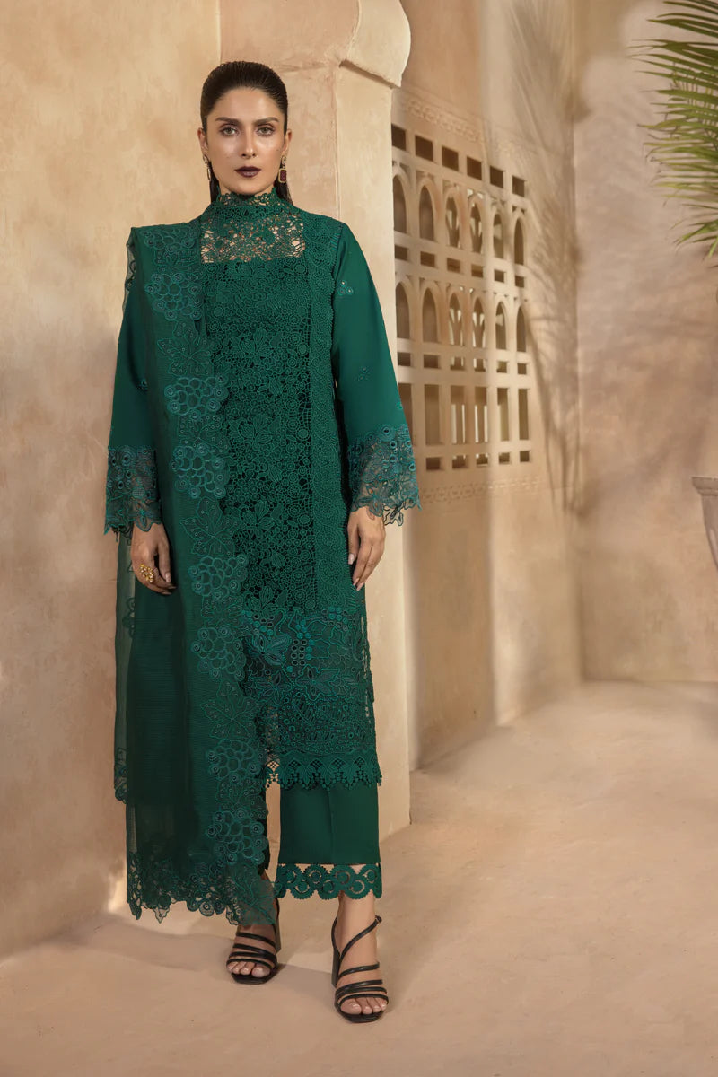 Rang Rasiya Premium Unstitched 3 Piece Embroidered Lawn Suit D-06 EMERALD - Luxury Summer Collection D & M COLLECTION AND NIZAMI JEWELRY