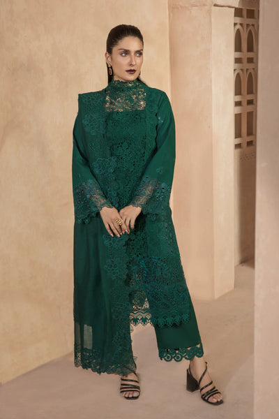 Rang Rasiya Premium Unstitched 3 Piece Embroidered Lawn Suit D-06 EMERALD - Luxury Summer Collection D & M COLLECTION AND NIZAMI JEWELRY