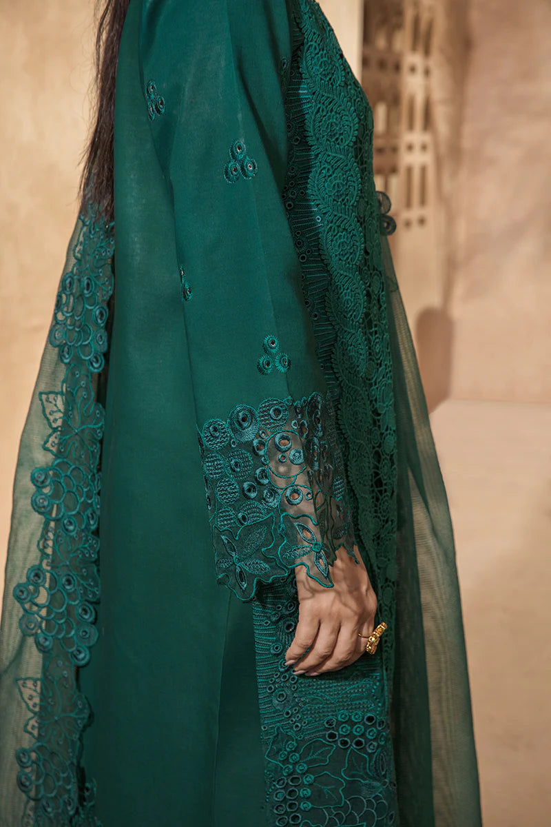 Rang Rasiya Premium Unstitched 3 Piece Embroidered Lawn Suit D-06 EMERALD - Luxury Summer Collection D & M COLLECTION AND NIZAMI JEWELRY