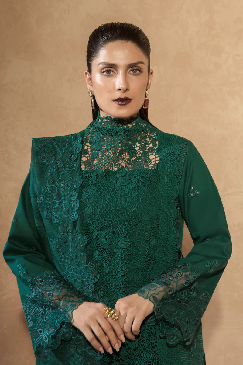 Rang Rasiya Premium Unstitched 3 Piece Embroidered Lawn Suit D-06 EMERALD - Luxury Summer Collection D & M COLLECTION AND NIZAMI JEWELRY