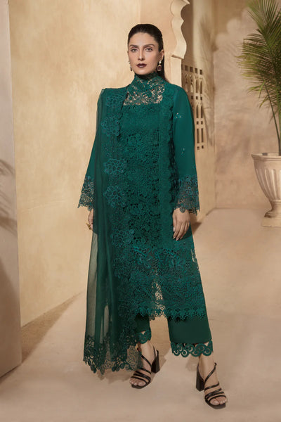 Rang Rasiya Premium Unstitched 3 Piece Embroidered Lawn Suit D-06 EMERALD - Luxury Summer Collection D & M COLLECTION AND NIZAMI JEWELRY