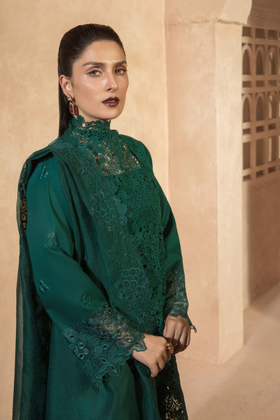 Rang Rasiya Premium Unstitched 3 Piece Embroidered Lawn Suit D-06 EMERALD - Luxury Summer Collection D & M COLLECTION AND NIZAMI JEWELRY