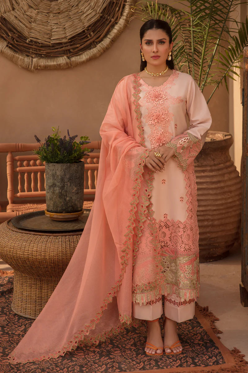 Rang Rasiya Premium Unstitched 3 Piece Embroidered Lawn Suit D-07 MARGANITE - Luxury Summer Collection D & M COLLECTION AND NIZAMI JEWELRY