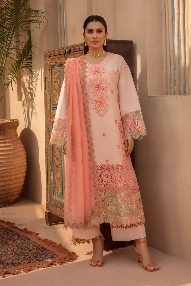 Rang Rasiya Premium Unstitched 3 Piece Embroidered Lawn Suit D-07 MARGANITE - Luxury Summer Collection D & M COLLECTION AND NIZAMI JEWELRY