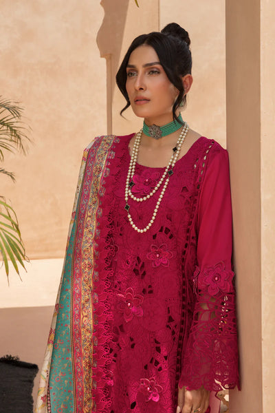 Rang Rasiya Premium Unstitched 3 Piece Embroidered Lawn Suit D-08 RUBELLITE - Luxury Summer Collection D & M COLLECTION AND NIZAMI JEWELRY