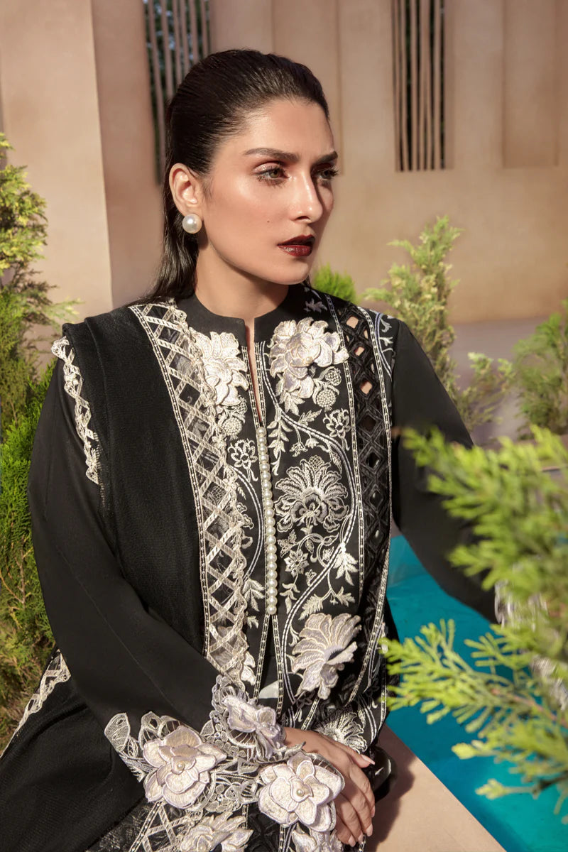 Rang Rasiya Premium Unstitched 3 Piece Embroidered Lawn Suit D-09 EBONY - Luxury Summer Collection D & M COLLECTION AND NIZAMI JEWELRY