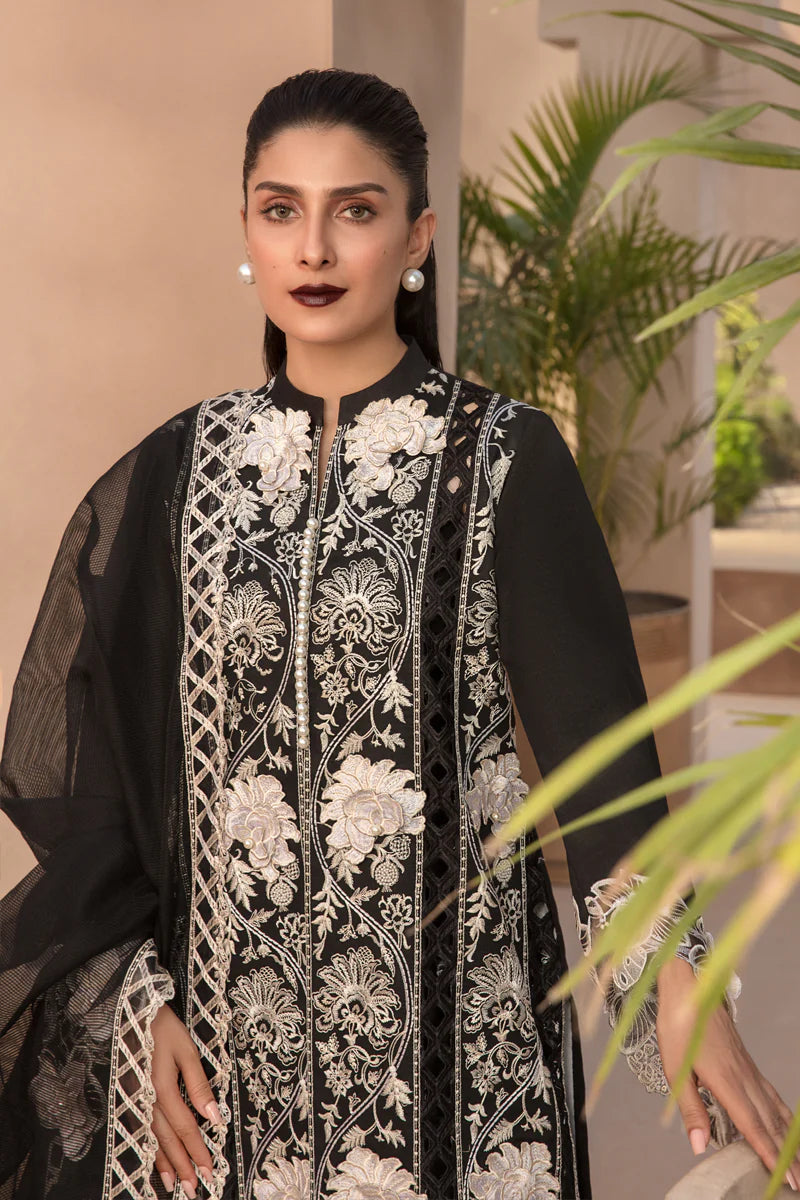 Rang Rasiya Premium Unstitched 3 Piece Embroidered Lawn Suit D-09 EBONY - Luxury Summer Collection D & M COLLECTION AND NIZAMI JEWELRY