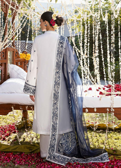 Raqs By Ayzel Stitched 3 Piece Embroidered Lawn Suit - 05 Neelam - Festive Collection D & M COLLECTION AND NIZAMI JEWELRY