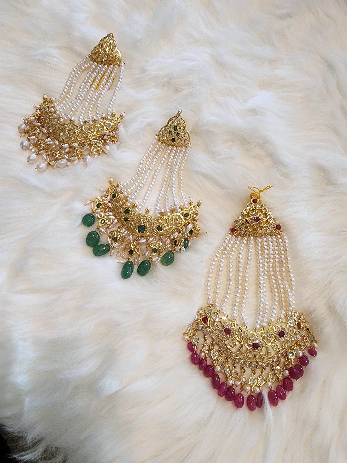 Royal Jhumer Made on 6 Carat Gold Real Emerald, Real Water Pearls, Polki & Real Ruby S-14 D & M COLLECTION AND NIZAMI JEWELRY