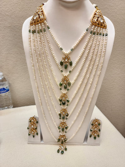 Traditional Hyderabadi Saathladah Made On 6 Carat Gold Made On Real Pearls , Real Emerald & Mozinite Stone S-74