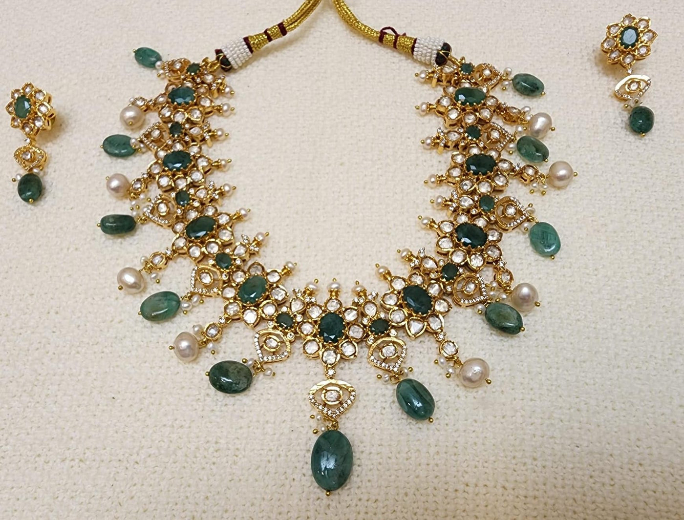 Made on 6 Carat Gold, Real Emerald, Real Pearls and Moissanite Stones S-75