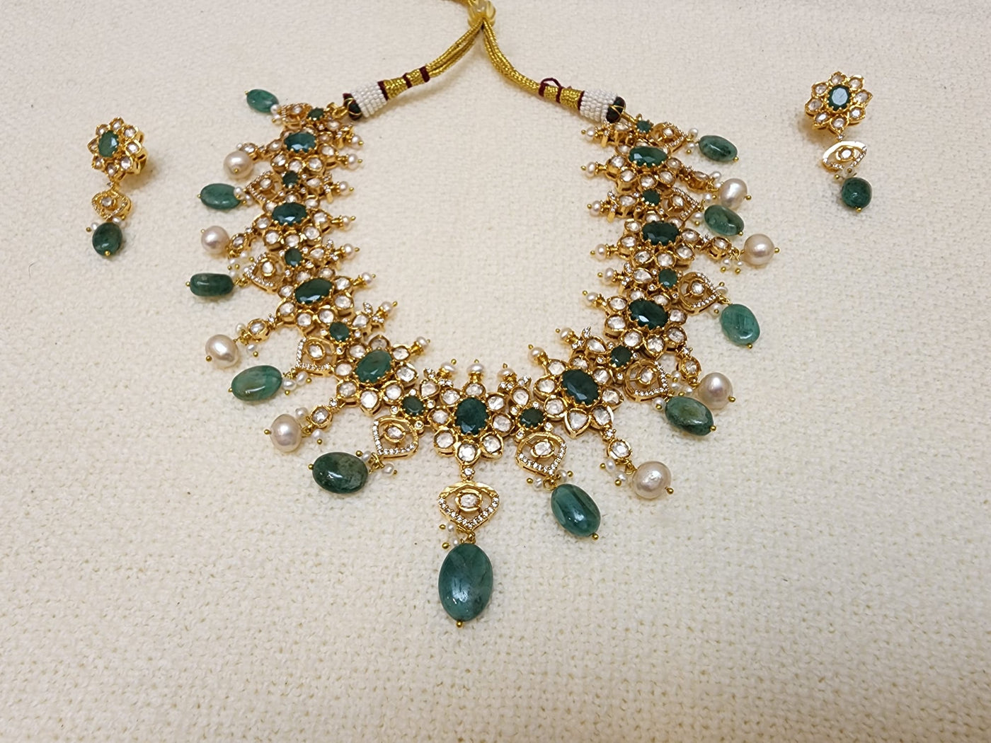 Made on 6 Carat Gold, Real Emerald, Real Pearls and Moissanite Stones S-75