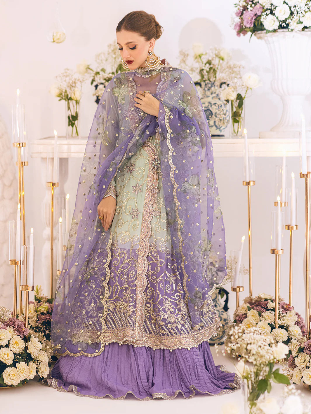 Sawariya By Roheenaz Luxury Kalidaar Unstitched 4 Piece Embroidered Chiffon Suit - RUNCH230104 - Luxury Chiffon Collection 2023 D & M COLLECTION AND NIZAMI JEWELRY