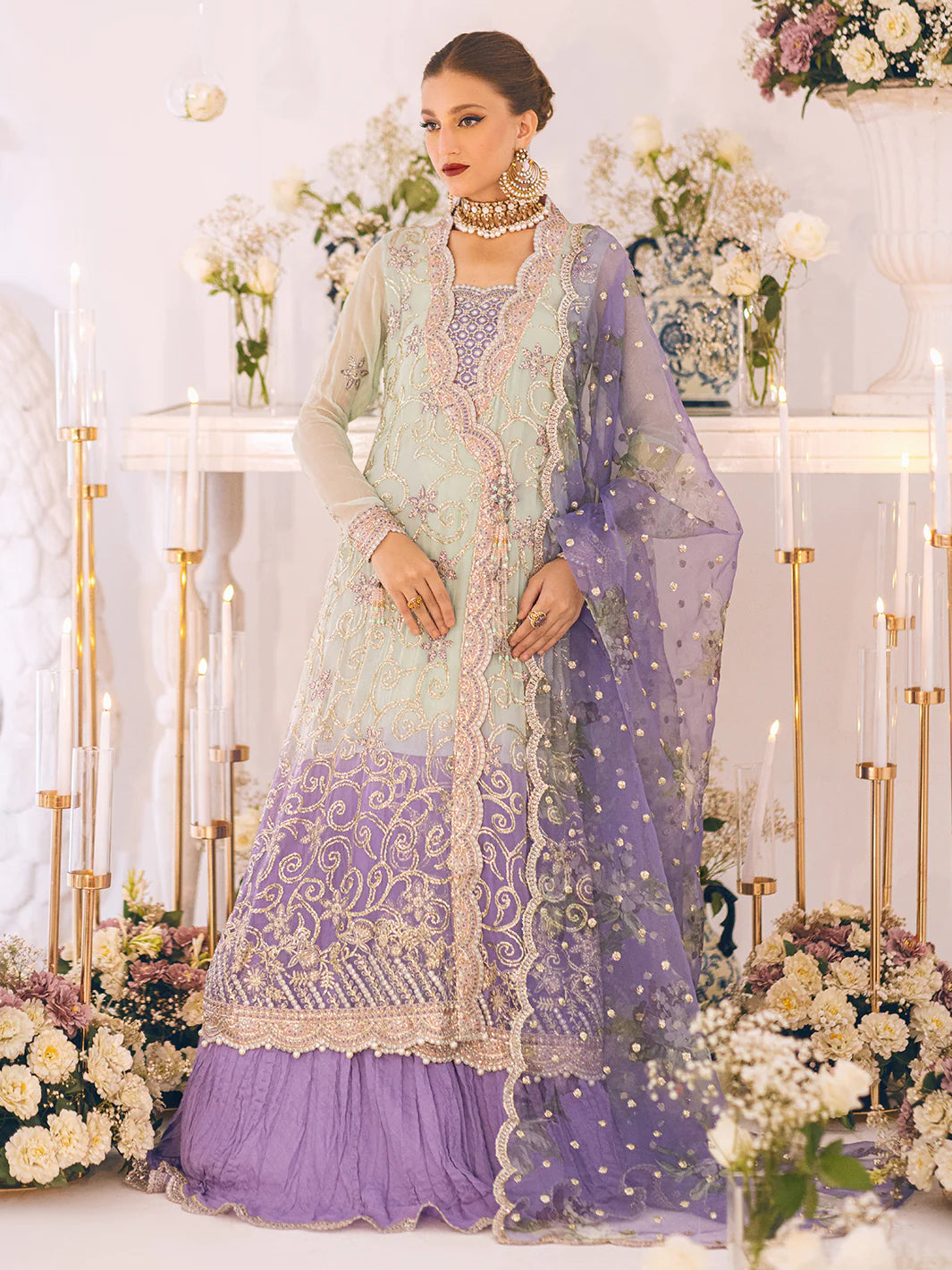 Sawariya By Roheenaz Luxury Kalidaar Unstitched 4 Piece Embroidered Chiffon Suit - RUNCH230104 - Luxury Chiffon Collection 2023 D & M COLLECTION AND NIZAMI JEWELRY