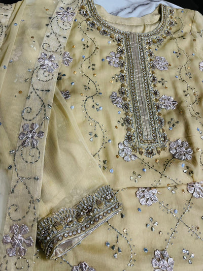 Stitched Beautiful Stitched 3 Pc Chiffon Formal with Gota & Kora Dabka Work - RTW-04 - Luxury D&M Signature Eid Collection D & M COLLECTION AND NIZAMI JEWELRY