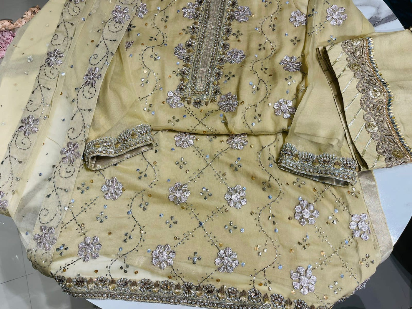 Stitched Beautiful Stitched 3 Pc Chiffon Formal with Gota & Kora Dabka Work - RTW-04 - Luxury D&M Signature Eid Collection D & M COLLECTION AND NIZAMI JEWELRY