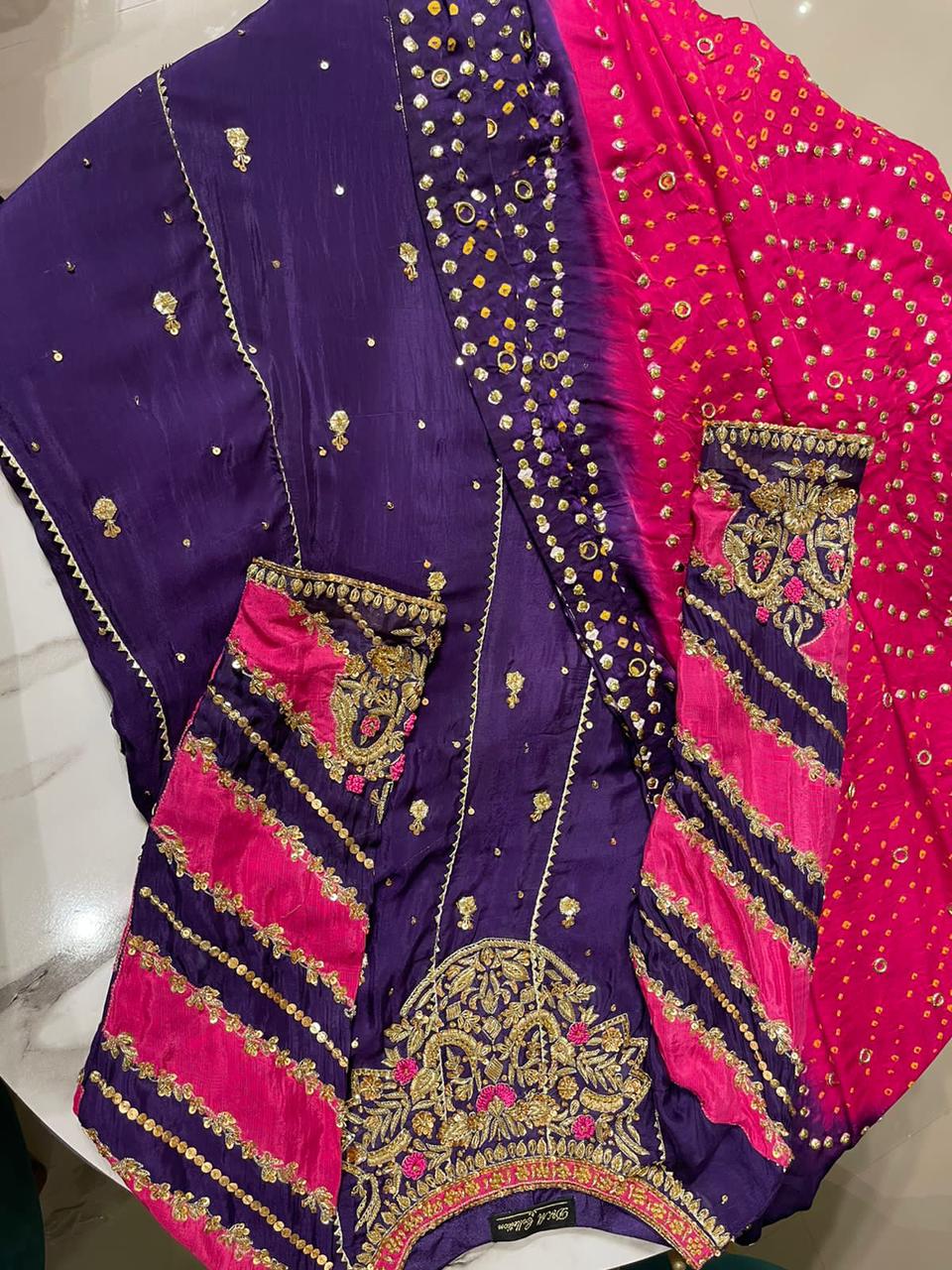 Stitched Beautiful Stitched 3 Pc Pure Crepe Silk Pishwas With Rawsilk Pants & Gari Kamdani Dupatta - RTW-03 - Luxury D&M Signature Eid Collection D & M COLLECTION AND NIZAMI JEWELRY