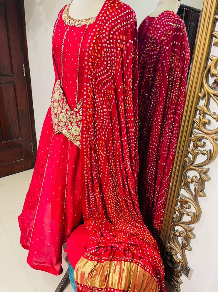 Stitched Pure Crepe Silk Pishwas, Rawsilk Pants with Pure Chunri with Kamdani - RTW-06 - Luxury D&M Signature Eid Collection D & M COLLECTION AND NIZAMI JEWELRY