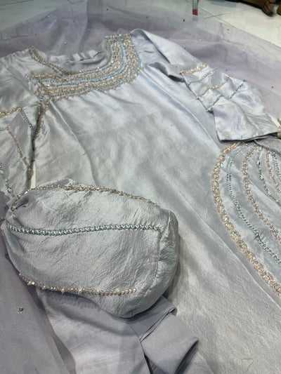 Stitched Pure Rawsilk Shirt & Pant Pairing with Pure Organza Dupatta - RTW-01 - Luxury D&M Signature Eid Collection D & M COLLECTION AND NIZAMI JEWELRY