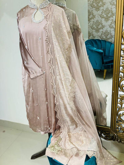 Stitched Silk Shirt With Organza Bunki Banarasi Dupatta- RTW-010 - Luxury D&M Signature Eid Collection D & M COLLECTION AND NIZAMI JEWELRY