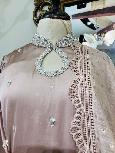 Stitched Silk Shirt With Organza Bunki Banarasi Dupatta- RTW-010 - Luxury D&M Signature Eid Collection D & M COLLECTION AND NIZAMI JEWELRY
