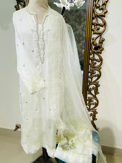 Stitched Stunning Silk Suit With Soft Organza Dupatta - RTW-09 - Luxury D&M Signature Eid Collection D & M COLLECTION AND NIZAMI JEWELRY