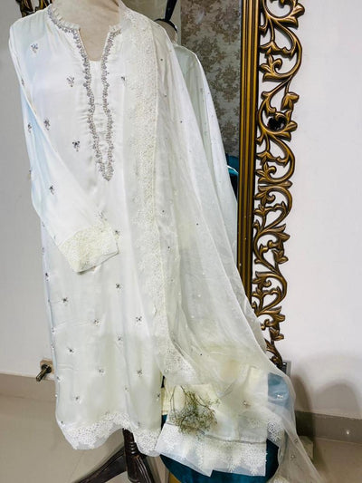Stitched Stunning Silk Suit With Soft Organza Dupatta - RTW-09 - Luxury D&M Signature Eid Collection D & M COLLECTION AND NIZAMI JEWELRY