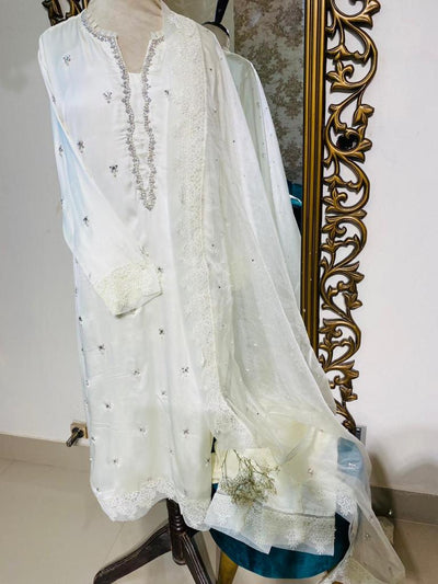 Stitched Stunning Silk Suit With Soft Organza Dupatta - RTW-09 - Luxury D&M Signature Eid Collection D & M COLLECTION AND NIZAMI JEWELRY