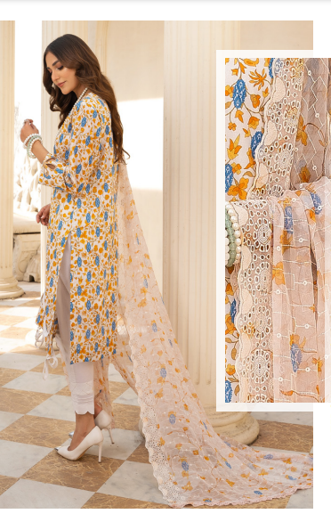 Sunshine Bloom By Al Zohaib Stitched 3 Piece Printed Lawn Design-12 - Luxury Summer Collection D & M COLLECTION AND NIZAMI JEWELRY