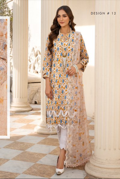 Sunshine Bloom By Al Zohaib Stitched 3 Piece Printed Lawn Design-12 - Luxury Summer Collection D & M COLLECTION AND NIZAMI JEWELRY