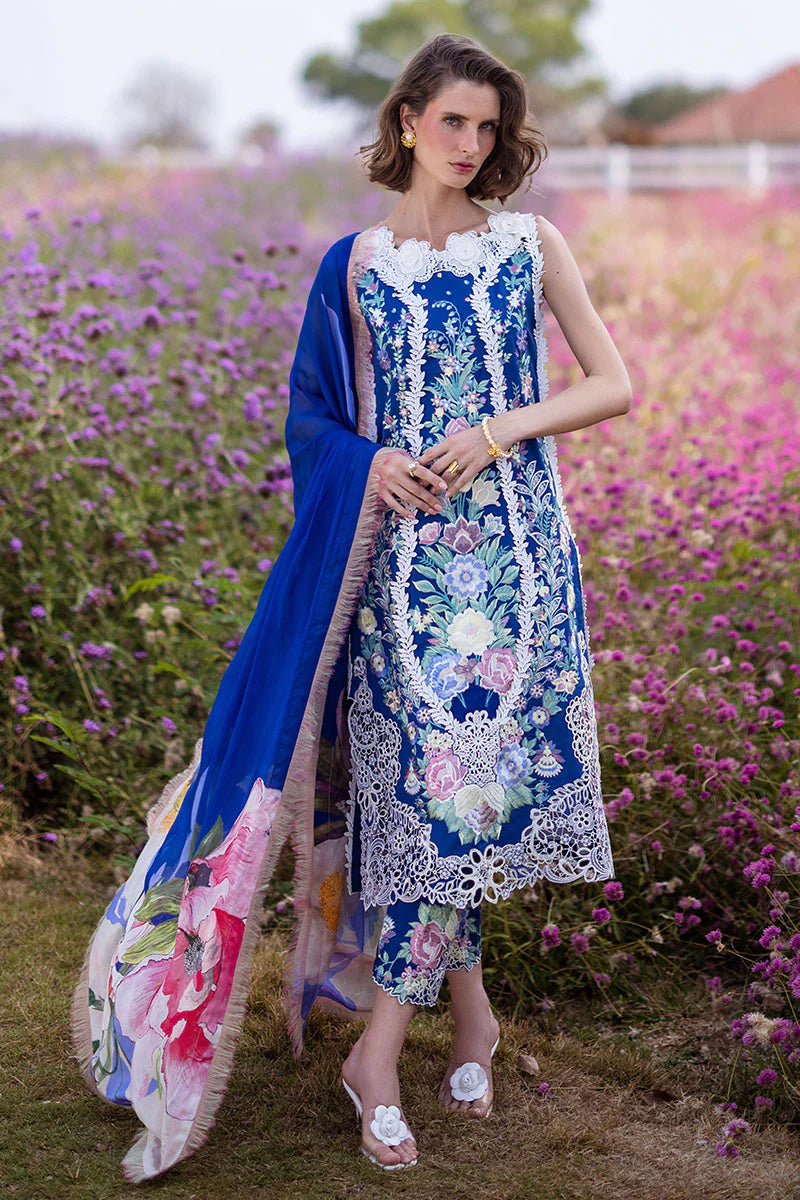 The Secret Garden by Mushq Stitched 3 Piece Embroidered Lawn Suit MQ24SG D-2B BLUE MORPHO - Summer Collection