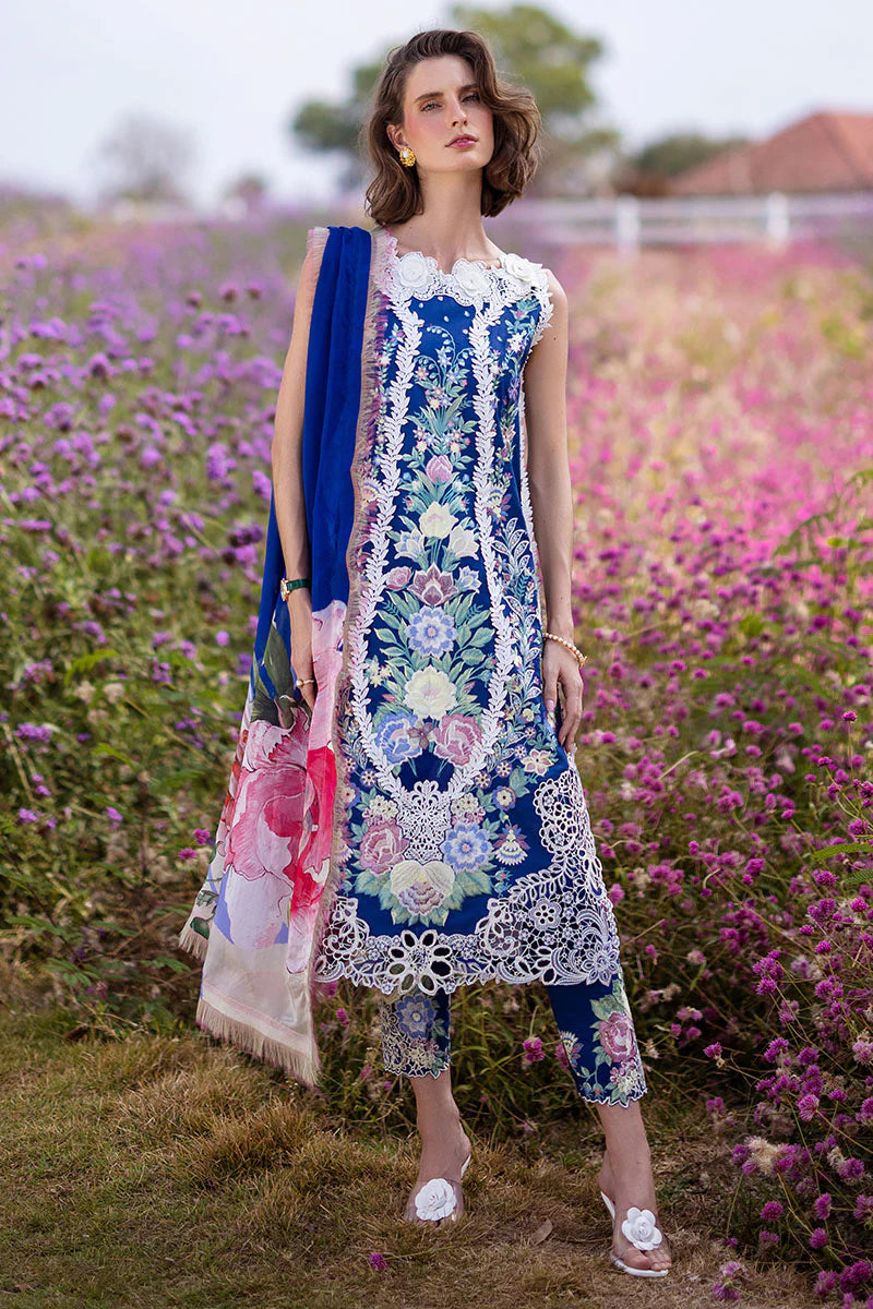 The Secret Garden by Mushq Stitched 3 Piece Embroidered Lawn Suit MQ24SG D-2B BLUE MORPHO - Summer Collection