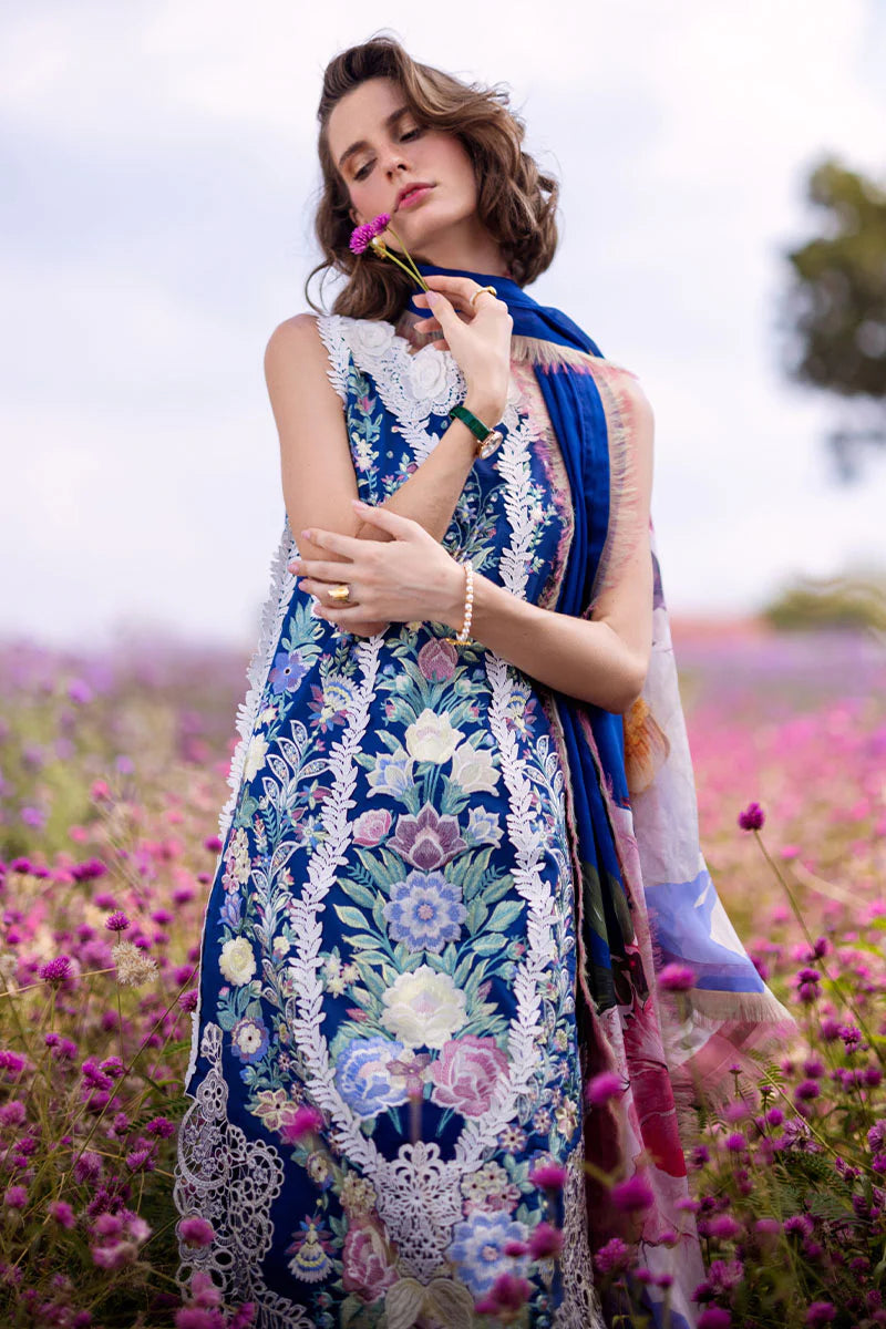 The Secret Garden by Mushq Stitched 3 Piece Embroidered Lawn Suit MQ24SG D-2B BLUE MORPHO - Summer Collection