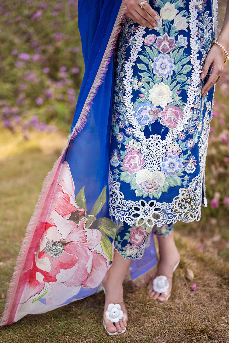 The Secret Garden by Mushq Stitched 3 Piece Embroidered Lawn Suit MQ24SG D-2B BLUE MORPHO - Summer Collection