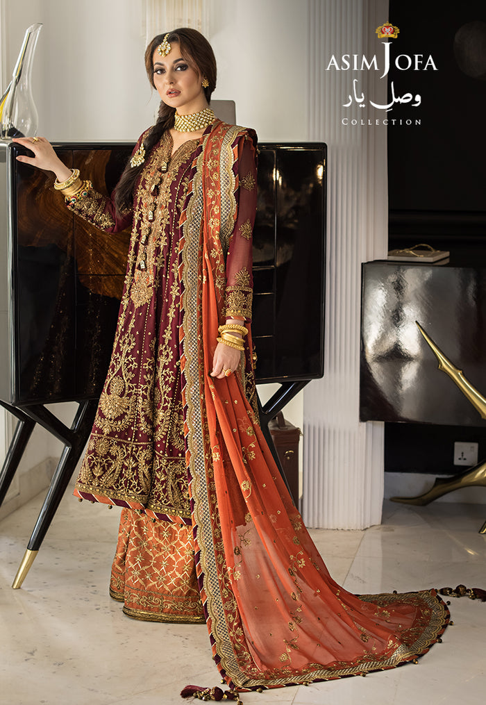 Vasl-e-Yaar By Asim Jofa Unstitched 3 Piece Embroidered Chiffon Suit AJ23VY AJDT-02 - Luxury Festive Collection