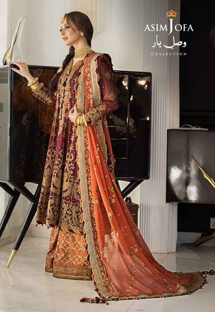 Vasl-e-Yaar By Asim Jofa Unstitched 3 Piece Embroidered Chiffon Suit AJ23VY AJDT-02 - Luxury Festive Collection