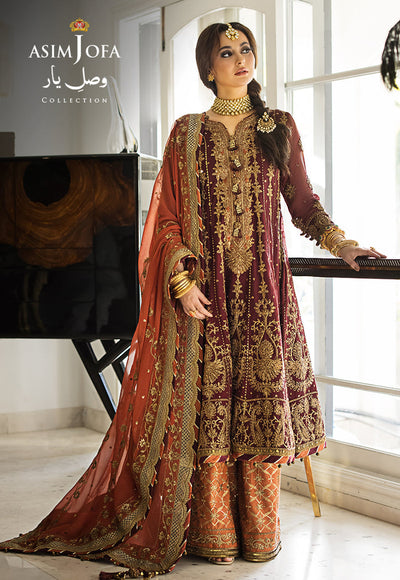 Vasl-e-Yaar By Asim Jofa Unstitched 3 Piece Embroidered Chiffon Suit AJ23VY AJDT-02 - Luxury Festive Collection