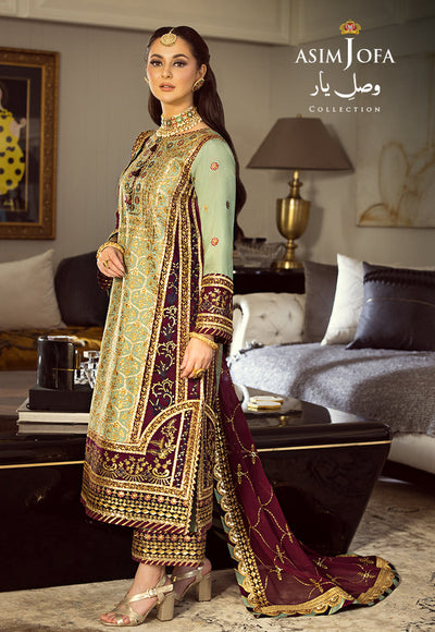 Vasl-e-Yaar By Asim Jofa Unstitched 3 Piece Embroidered Cotton Silk Suit AJ23VY AJDT-06 - Luxury Festive Collection