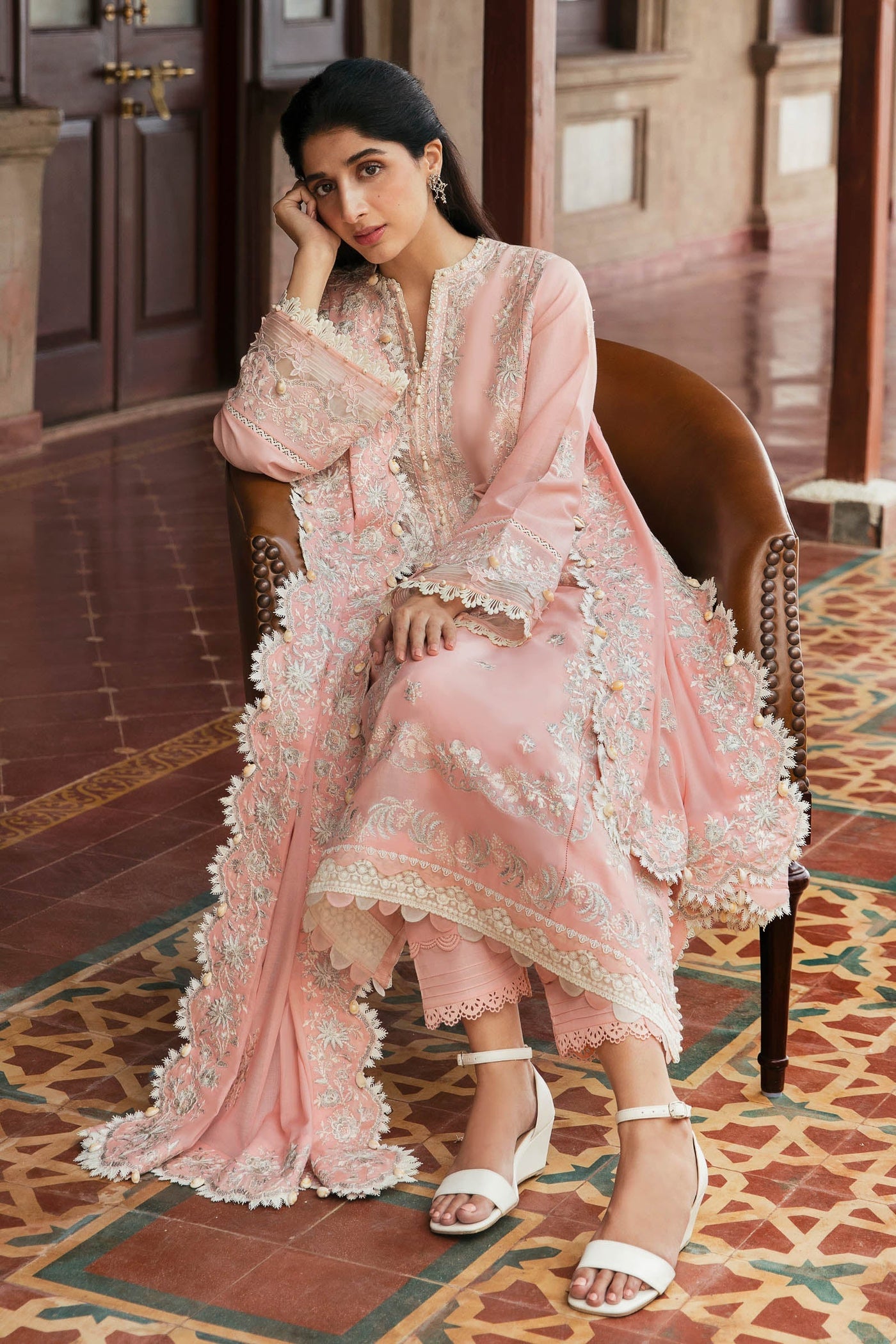 Zaha By Khadijah Shah Stitched 3 Pc Embroidered Lawn Suit - ZF23-06-Ela - Festive Collection D & M COLLECTION AND NIZAMI JEWELRY