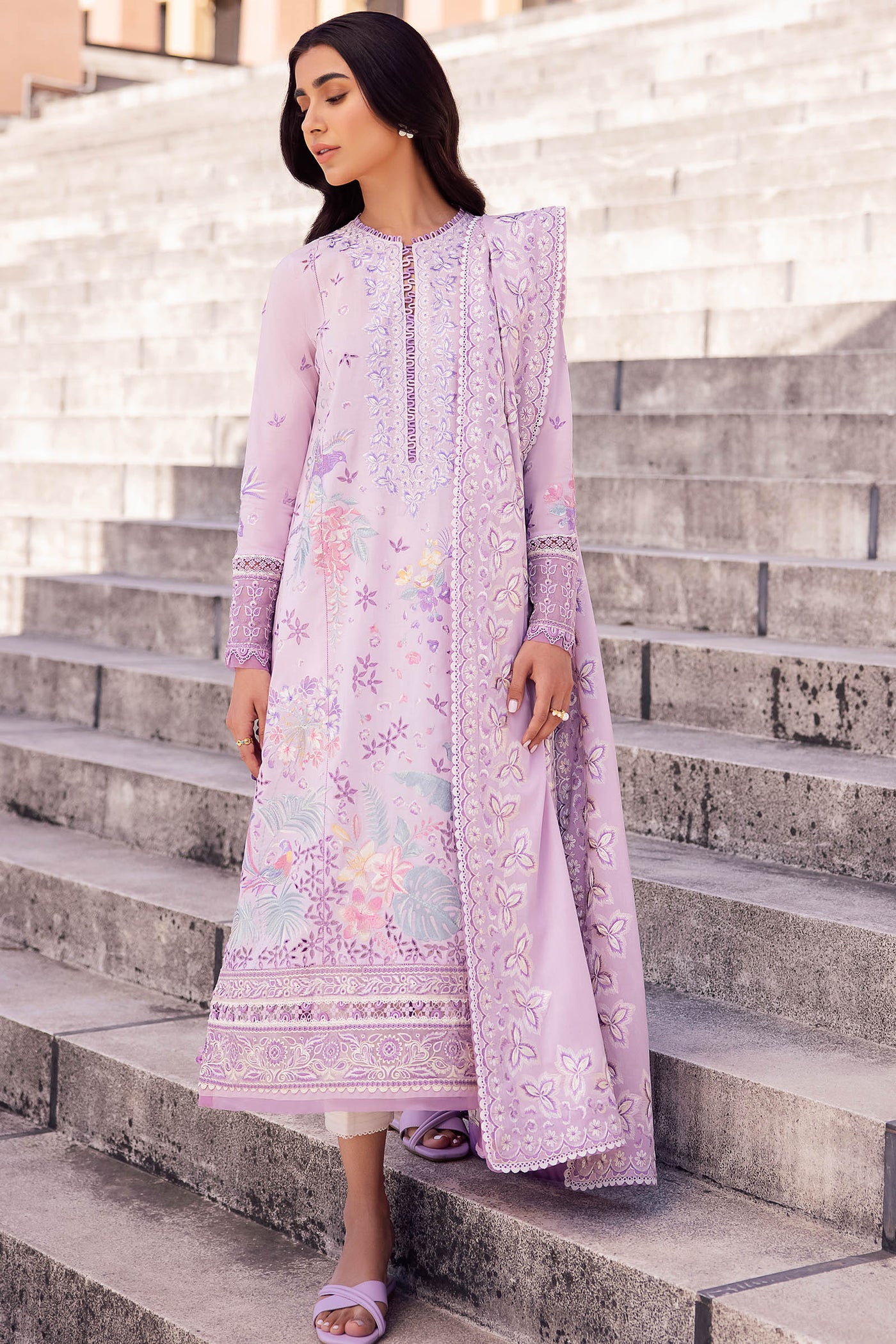 Zaha By Khadijah Shah Stitched 3 Piece Embroidered Lawn Suit ZKS24F ZL24-01 A ELA - Festive Collection